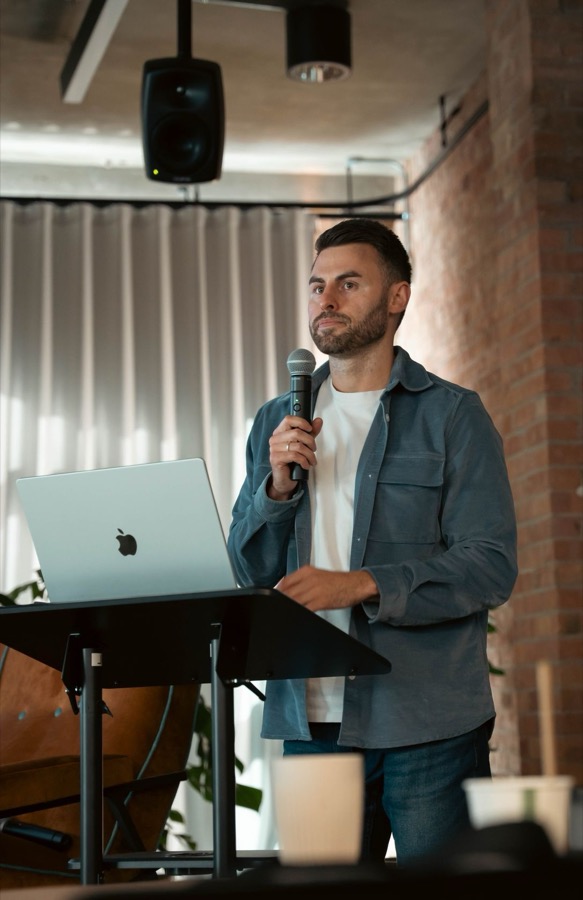 A presenter starting to speak, illustrating the moment nerves take over